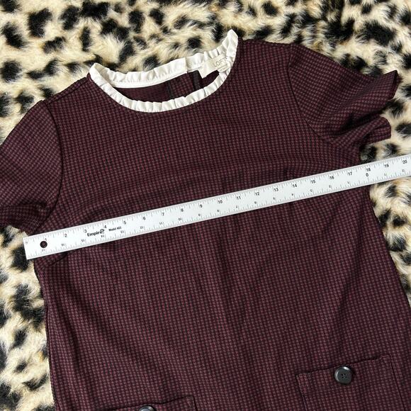 Loft Houndstooth Ruffle Neckline Short Sleeve Shift Dress 2P - Picture 4 of 7